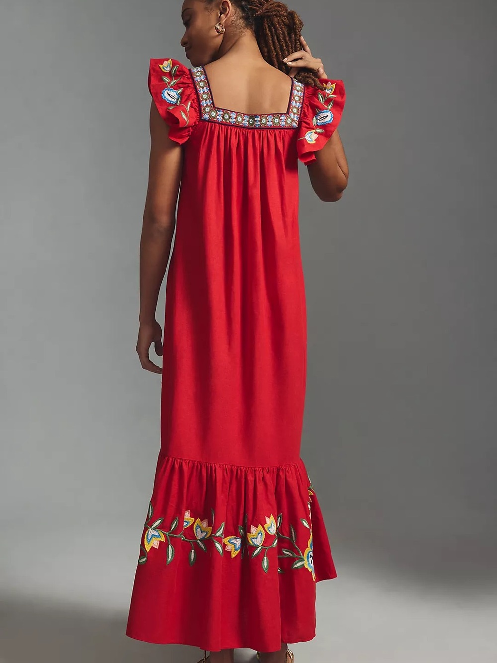 FARM Rio Red Embroidered Ruffle-Sleeve Maxi Dress - Picture 3 of 10